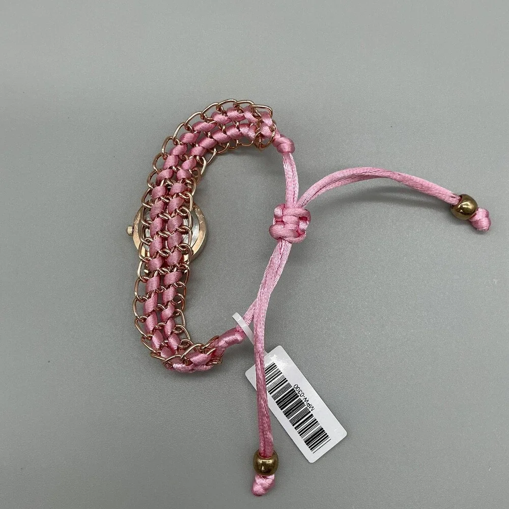 Montres Prestige Womens Watch 25mm MOP Dial Pink Woven Chain New Battery